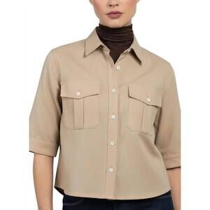 NEW CISSA safari short sleeve button down shirt in beige
